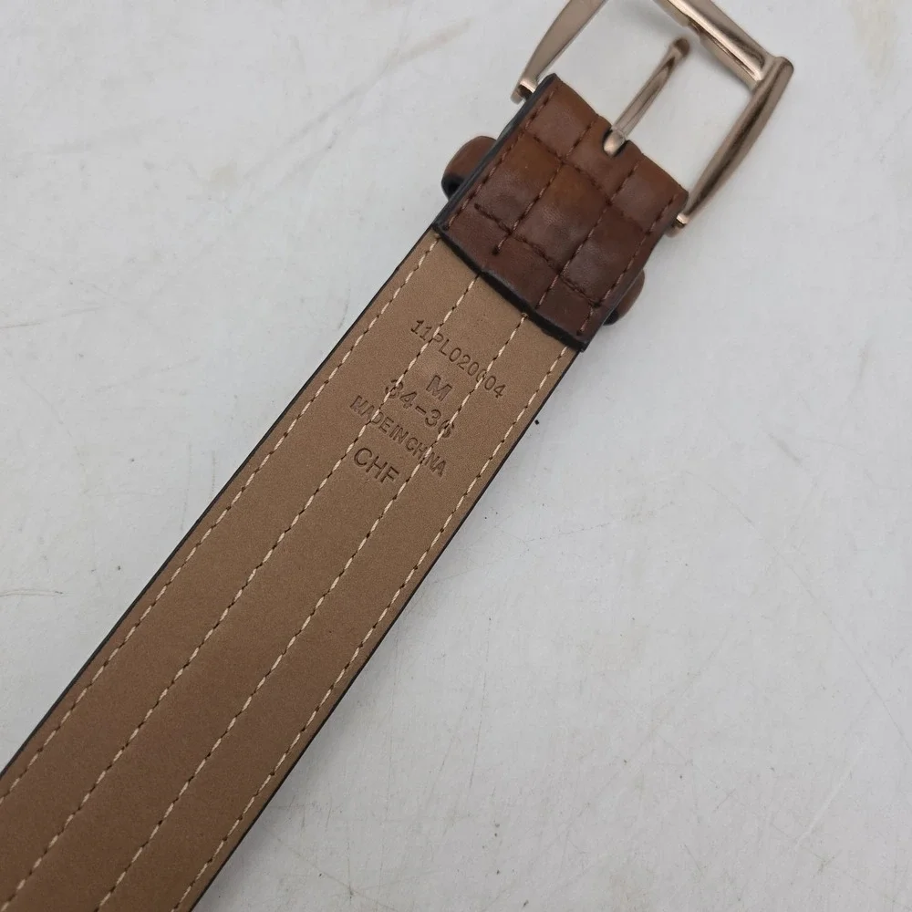 Structure Belt Brown Syn Leather Dress Stitched Mens 36 Copper Tone Buckle NWOT